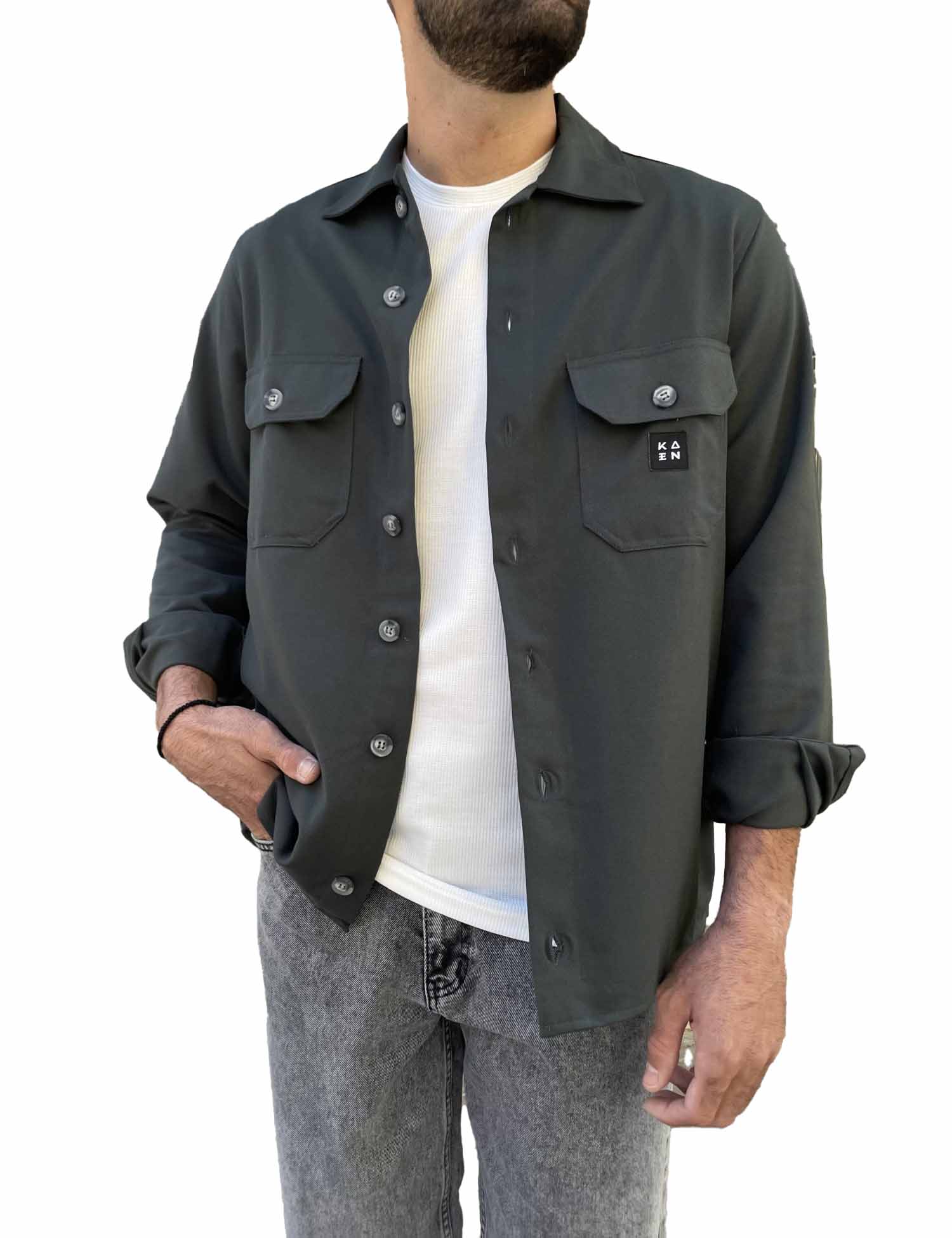 Ανδρικό πράσινο overshirt με γιακά 4501 φωτογραφία